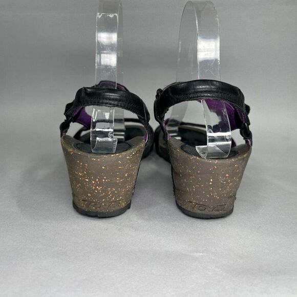 Teva Cabrillo Sandals Women's Size 10 Black Leather Crossover Hook Loop Wedge - Picture 5 of 11
